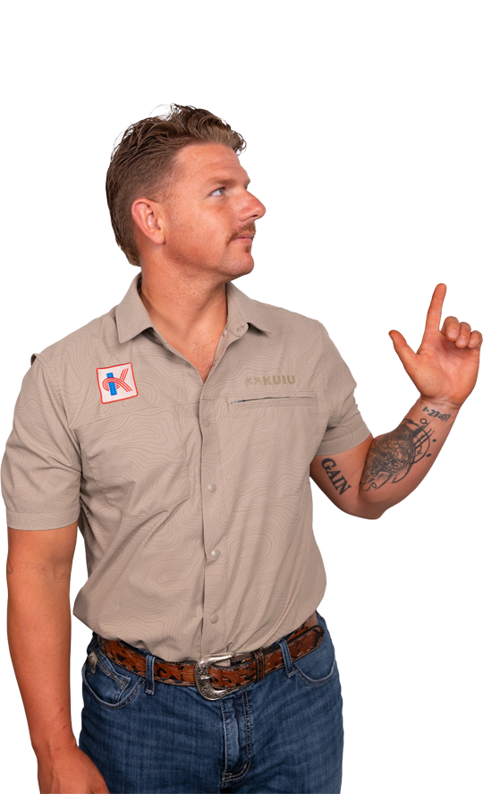 kmp plumbing heating air conditioning service tech pointing to form